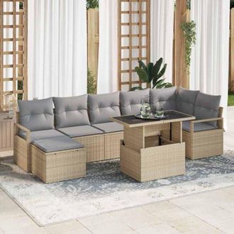 vidaXL Conjunto De Sof&aacute; De Jard&iacute;n 8 Pcs Beige Polirat&aacute;n Vidaxl