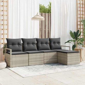 vidaXL Conjunto De Sof&aacute; De Jard&iacute;n 5 Pcs Gris Claro Polirat&aacute;n Vidaxl