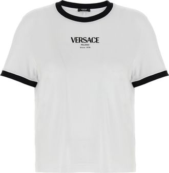 Versace Logo T Shirt Bianco/Nero-Donna