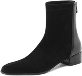 Generic Womens Square Toe Ankle Boots Back Zip Low Block Heels Faux Suede Cushioned Insole Comfortable Durable Non Slip Casual Daily Work Shoes,Black,5.5 UK