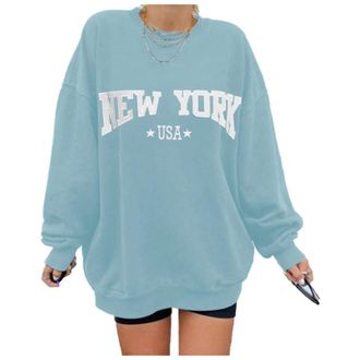 Generic Oversized Graphic Sweatshirt for Women New York Letter Long Sleeve Crewneck Pullover Casual Fall Hoodie Tops Jumpers for Women uk