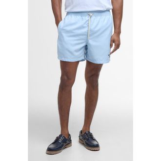 Barbour Staple Logo Embroidered Swim Trunks in Ocean Sky Blue at Nordstrom, Size Xx-Large