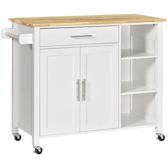 HOMCOM Homcom Isla De Cocina Con Ruedas Mueble Auxiliar De Cocina Con 1 Caj&oacute;n 2 Puertas 3 Estantes Abiertos Y Barra Lateral Para Comedor 107,5x48x89cm Blanco