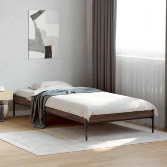 vidaXL Estructura Cama Madera Ingenier&iacute;a Metal Roble Marr&oacute;n 75x190 Cm Vidaxl
