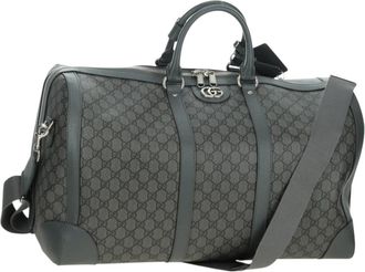 Gucci Web Trim Weekend Duffle Bag Gg Coated Canvas Gray Pvc Handbag (Pre-Owned)