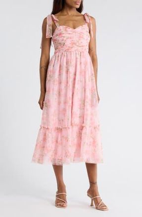 Blu Pepper Shoulder Tie Floral Maxi Dress in Pink Multi at Nordstrom Rack, Size Medium
