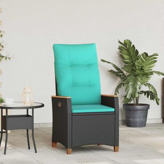 vidaXL Vidaxl Sedia Da Giardino Reclinabile Nero E Turchese Polyrattan