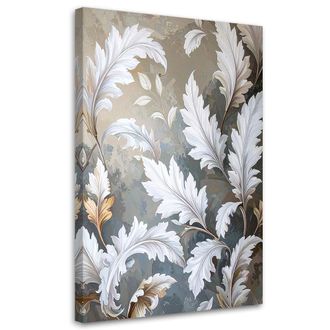 Feeby Cuadro Sobre Lienzo Hojas De Acanto Laurel Blanco Y Beige 70x100
