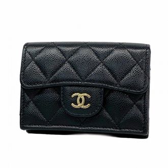 Chanel Black Grained Calfskin Wallet (Tri-Fold) (Pre-Owned)