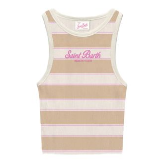 MC2 Saint Barth Sleeveless Tops, female, Beige, Size: M Ada Rib Tank Top With Patch