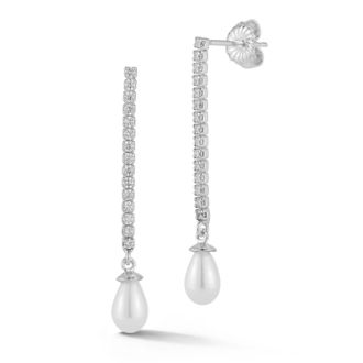 Glaze Jewelry Sterling Silver Pearl Tennis Drop Earrings
