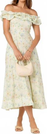 Astr Alannah Off The Shoulder Midi Dress In Pale Yellow Floral