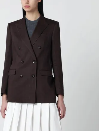 Tagliatore Brown linen-blend double-breasted jacket