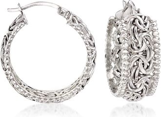 Ross-Simons Sterling Silver Beaded-Edge Byzantine Hoop Earrings