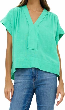 Oliphant Roll Sleeve V-Neck Top In Green