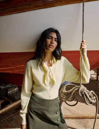 Nobody's Child Butter Yellow Neck Tie Scarf Cardigan