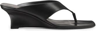 Stuart Weitzman Vinnie Wedge Thong 50 - Dames - Sleehakken - Zwart - 38 EU - Leer - Schoenen