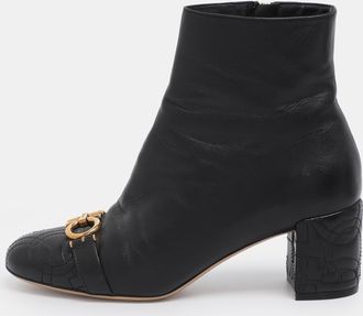 Ferragamo Black Leather Lilla Mid Calf Boots