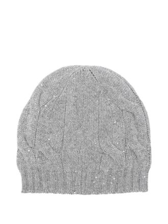 Gran Sasso cable-knit sequin-embellished beanie - women - Virgin Wool/Polyamide/Cashmere - One Size - Grey