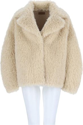 Leon & LouLou Paris Beige Textured Boxy Wide-Collar Faux Fur Jacket