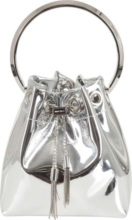 Jimmy Choo London Silver Bon Bon Metallic Wristlet Leather Handbag