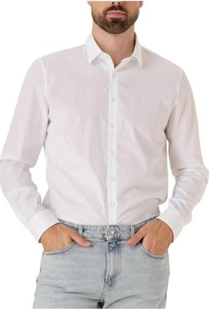 Calvin Klein Overhemden, Heren, Wit, XL, Katoen, Slim Poplin Stretch Overhemd
