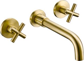 No Brand No Brand - Grifo Bimando Lavabo Empotrado Carbini Oro Cepillado Dorado