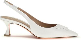 Santoni White Calf Leather Bos Taurus Mid Heel Womens Pumps