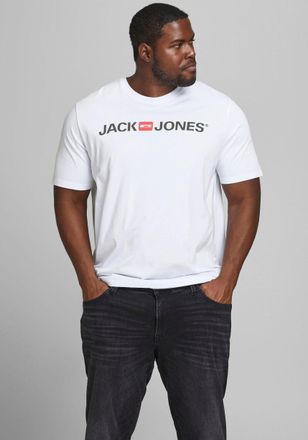 Jack & Jones Plus Size T-Shirt CORP mit Print und bequemem Rundhals, Herren, Gr. 4XL, weiss (wei&szlig;), Single Jersey, Obermaterial: 100% Baumwolle, JACK & JONES PLUSSIZE, bedru