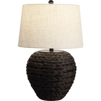 Jonathan Y Designs Alaro Farmhouse Coastal Water Hyacinth Basket LED Table Lamp in Black at Nordstrom