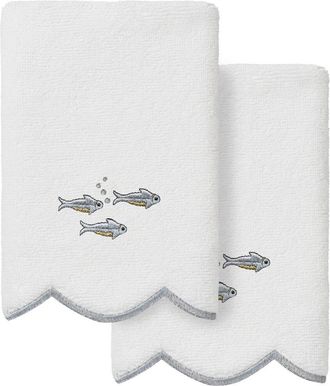 Linum Home Textiles 100% Turkish Cotton Fish School Scallop 2Pc Embellished Fingertip Towel Set
