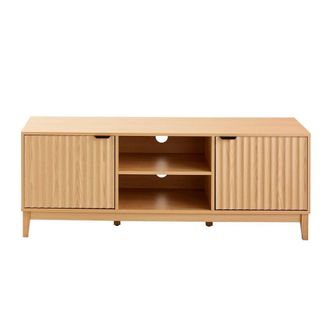Calicosy TV Unit With 2 Niches & 2 Doors With Wave-Effect Fronts, 140 Cm Wid in Light Brown
