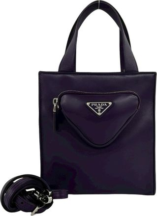 Prada Purple Leather Handbag Shoulder Bag Tote Bag (Pre-Owned)