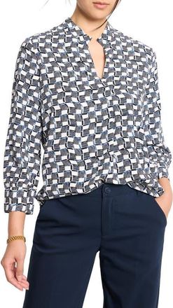 Nic+Zoe Basketweave Split Neck Shirt in Indigo Multi at Nordstrom, Size X-Small