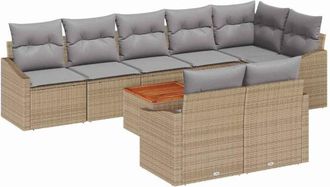 vidaXL Garden Sofa Set 9 pcs Beige and Light Grey Poly Rattan vidaXL