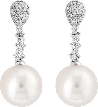 Effy 925 Sterling Silver Diamond,Fresh Water Pearl Earrings in Hematite And Fw Blush Pearl at Nordstrom