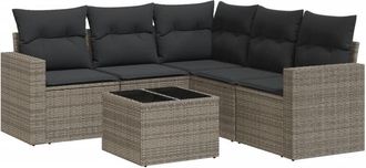 vidaXL Vidaxl - Set De Muebles De Jard&iacute;n 6 Pzas Y Cojines Rat&aacute;n Sint&eacute;tico Gris