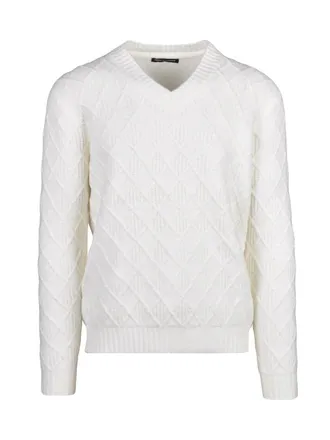 Daniele Alessandrini Textured V-Neck Sweater with Ribbed Cuffs and Warmth