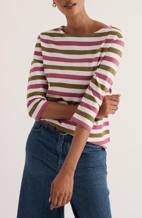 Seasalt Cornwall Sailor Stripe Three Quarter Sleeve Organic Cotton T-Shirt in Duet Scallion Rosa at Nordstrom, Size 12