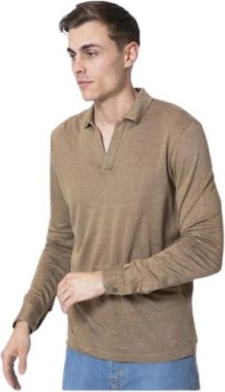 Gran Sasso Polo shirt met lange mouwen - Heren - Polos - Bruin - 2XL - Linnen - Tops