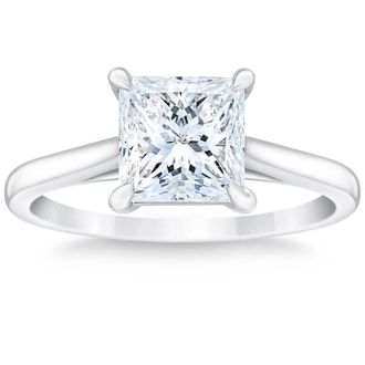 Pompeii3 Certified 2 1/2Ct Princess Cut Diamond Engagement Ring 14k White Gold Lab Grown