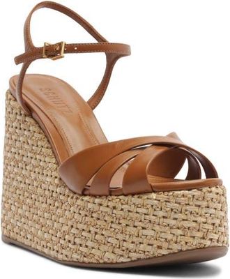 Schutz Keefa Platform Wedge Ankle Strap Sandal in Burnt Honey at Nordstrom, Size 5.5