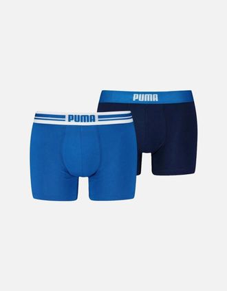 Puma Mens 2-Pack Placed Logo Boxer Briefs, Blue/Navy - Size: 37/36/32