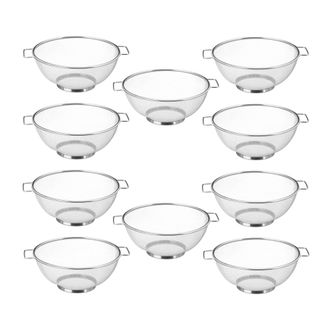 Relaxdays Set De 10 Coladores, Escurridor Con Malla Fina, Asas Y Base Redonda, Apto Para Lavavajillas, Pasta, Plateado, 26 Cm &Oslash;