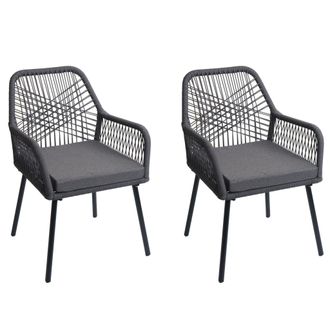 Hhg Juego De 2 Sillas De Jard&iacute;n Hhg-469, Coj&iacute;n De Asiento Para Exterior Tejido De Cuerda De Aluminio Rope, Antracita, Funda Gris Oscuro