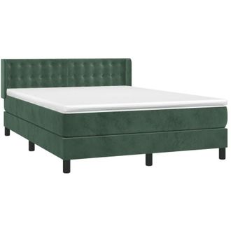 vidaXL Cama Box Spring Con Colch&oacute;n Terciopelo Verde Oscuro 140x190 Cm Vidaxl