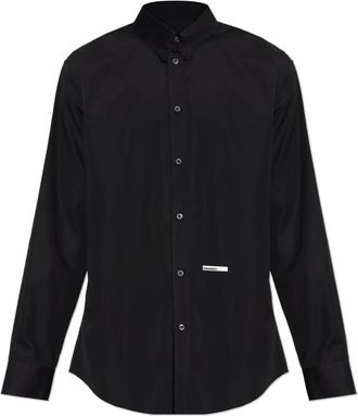Dsquared2 Logo-Detail Katoenen Shirt - Heren - Casual Overhemden - Zwart - S - Katoen - Overhemden