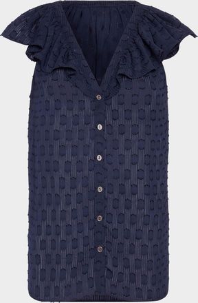 Ramy Brook Silvia Dot Ruffle-Trim Top