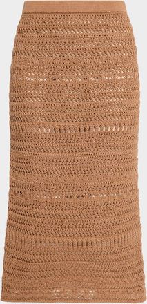 Fabiana Filippi Straight Open-Stitch Sequin Knit Midi Skirt
