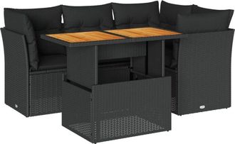 vidaXL Set De Muebles De Jard&iacute;n 5 Pzas Y Cojines Rat&aacute;n Sint&eacute;tico Negro Vidaxl
